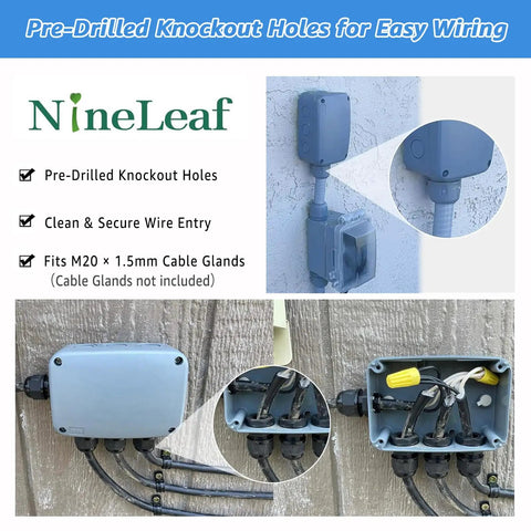 Rugged Weatherproof Outdoor Junction Box IP66 Enclosure 125x86x62mm waterproof PVC and ABS with 20mm cable gland installed outdoors.