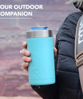 Person holding Craft 16 Oz Can And Bottle Cooler With Double Wall Insulation Sweat Proof Stainless Steel Coozie Outdoors