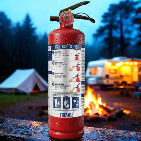 This 2.5 Lb Abc Fire Extinguisher Is A Total Game Changer For Home Garage And Car Safety, shown outdoors near a fire.