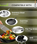 Heavy Duty Griddle Spatula Set With Stainless Steel Spatulas And Griddle Scraper Commercial Grade Kitchen Tools for versatile cooking.