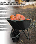 Flat Free Wheelbarrow Tire And Wheel Set, 14.5 Inch Solid Wheel With 3 Inch Hub installed on wheelbarrow with pumpkins