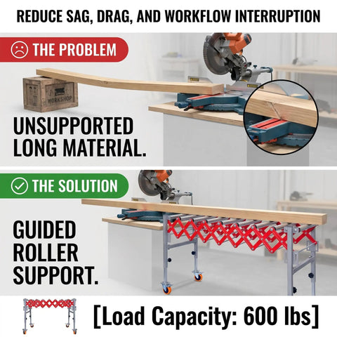 Heavy Duty Adjustable Roller Stand With Expandable Conveyor Rollers For Woodworking Hella Sturdy At 600 Pounds Telescoping Outfeed Table Moves Lumber Like A Dream Across Your Workshop Bench
