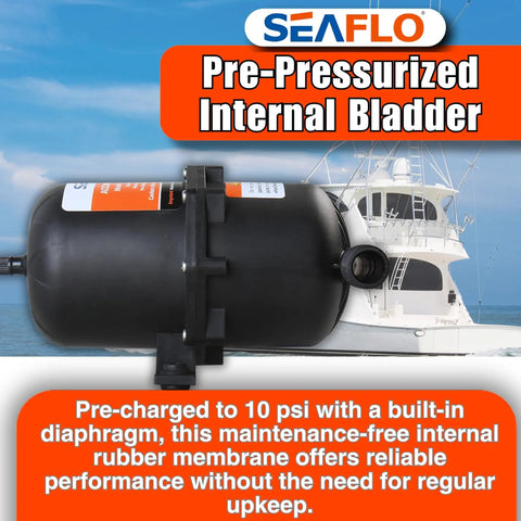 Accumulator Tank With Internal Bladder And Flow Control For Marine, RV, And Off-Grid Water Systems - 125 PSI, 0.75 L capacity