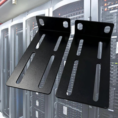Rock Solid 1U Adjustable Rack Mount Pair For 19 Inch Server Cabinets Heavy Duty Steel Brackets with wide slotted ears.