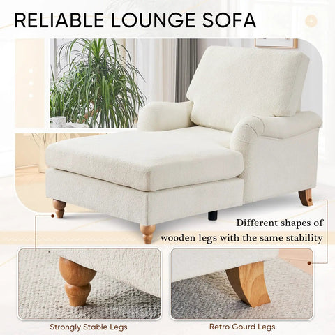 Chaise Lounge Chair With Adjustable Backrest Modern Cozy Chenille Upholstery Sleeper Bed With Rolled Arm For Indoor Use Beige