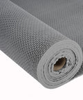 Heavy Duty PVC Drainage Mat Grippy Non Slip Wet Area Floor Mat Roll 3 By 16.4 Ft 0.22 Inch Thick Ideal For Restaurants Bars Bathrooms Pools Patios Outdoor And Indoor Grey, close-up of rolled mat texture
