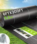Heavy Duty Weed Barrier Fabric 6x300ft Landscape Material 3.2oz Woven Geotextile with U Securing Pegs on Grass