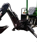 Beast Workhorse 3 Point Hitch Backhoe For Tractors With 9 ft Digging Depth 180 Degree Swing shown attached to a tractor