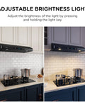 36 Inch Under Cabinet Range Hood With 900 CFM Dual Motors Black Kitchen Vent Hood demonstrating adjustable light feature