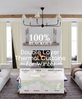 Living room with 102 Inch Track Curtain Set With Ceiling Mount, Two Panels, Beige Blackout Drapes for room darkening.