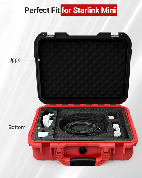 Road Trip Ready Waterproof Hard Case For Starlink Mini Kit With Custom Fit Interior Showing Open Red Black Design