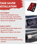 Installation guide for 12 Gauge Shotgun Shell Holder with 3M Tape showing attachment steps and secure mounting on a shotgun.