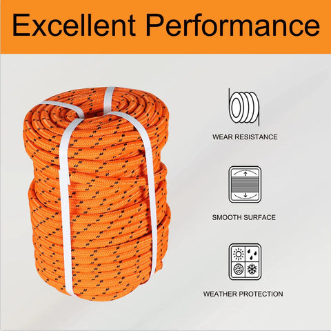 Tough As Nails Half Inch By 200 Feet Double Braid Polyester Rope For Arborist Rigging And Multipurpose Bull Rope Perfect For Farm Boat Or Ranch Use Orange showcasing wear resistance, smooth surface, and weather protection.