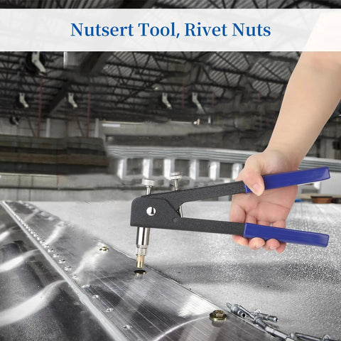 All In One Nutsert Rivet Nut Tool Kit With 500Pcs Metric Nuts M3 M4 M5 M6 M8 being used on metal surface for industrial projects
