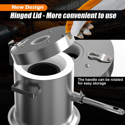 6Kg Hinged Flip Top Propane Melting Furnace For Aluminum Copper Silver Gold Alloys High Temp Foundry Kiln Reaches 2500F durable