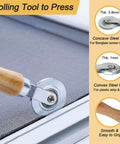 Close-up of wooden-handled roller in Ultimate DIY Window Screen Repair Kit 14Pcs Set With Spline Tools on a screen frame