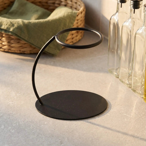 Heavy Duty Coffee Filter Holder Funnel Stand With Slick Black Iron Base For Hands Free Drip Pour Over Brewing. Compact and stylish design.