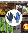 Heavy Duty Nitrile Gardening Gloves For Men Double Coated Work Gloves With Level 5 HPPE Cut Resistance shown in various work environments