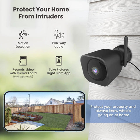 Outdoor WiFi Security Camera With 1080p HD Video And Night Vision, Remote App Control From Anywhere mounted on wall