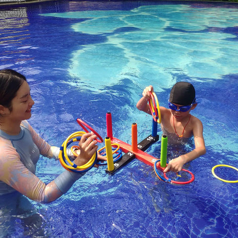 Indoor And Outdoor Ring Toss Game For Kids And Grownups With 5 Poles 2 Bases 16 Soft Foam Rings In 4 Colors Score Markers Easy Setup