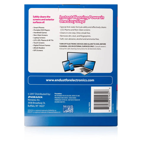Electronics Cleaning Wipes With Anti Static Formula packaging showing product details and instructions