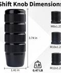 Aluminum Car Shifter Knob With 3 Threaded Adapters M8 M10 M12 1.25 Pitch 3.74 Inch Black Gear Shift Knob dimensions