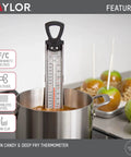 Stainless Steel Candy And Deep Fry Thermometer With 12 Inch Analog Paddle And Pan Clip in pot for monitoring sugar syrup