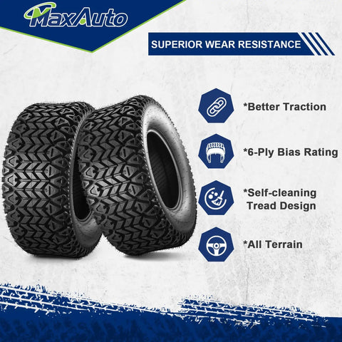 25x10-12 All Terrain ATV Tire Set For Sand And Hilly Lawns Tubeless 6PR Off Road Tires 2 Pack with traction icons
