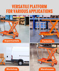 Heavy Duty Hydraulic Lift Table Cart With 500 Pound Capacity And 28.5 Inch Max Rise in supermarkets and warehouses.