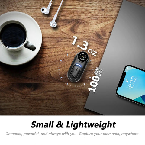 4K Mini Body Camera With Stabilization And Hands Free Magnetic Clip For Cycling Travel Work And Daily Vlogging on desk