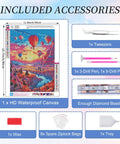 Hot Air Balloon Diamond Painting Kit For Beginners, 5D Sunset Landscape With Mountains And Lake, accessories and canvas
