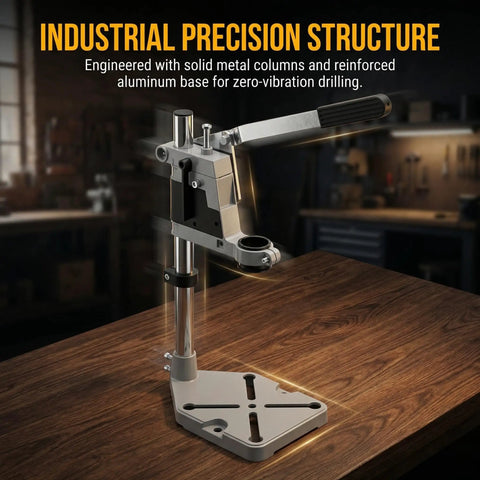 Heavy Duty Aluminum Drill Press Stand For Hand Drills, Built Like A Tank Workbench Mount with solid metal columns.