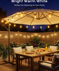 52Ft Solar String Lights For Outdoor Patio Waterproof With Remote And Timer, USB Or Solar Powered Dimmable Backyard Party, hanging under umbrella