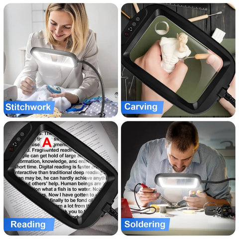 Ultra Large Magnifying Glass With Light And Stand for reading, crafts, stitching, carving, soldering, flexible gooseneck