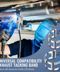 Dual Size Clamp On Set With 2.5 Inch And 3 Inch Universal Welding Clamps For Exhaust Pipe Repair And Fabrication being used in exhaust repair