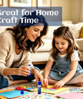 Mother and child using Purple Glue Sticks 6g Each Two Pack For School Office Home Craft Projects for DIY crafts on a carpet.