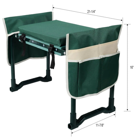 Heavy Duty Garden Kneeler And Seat 2 In 1 With Tool Storage, 330 Lb Capacity, Folding Portable Gardening Bench, Green, front view
