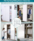 Sliding Closet Door Roller Kit With Track For Top Hung Doors Replacement Set Includes Front And Rear Nylon Wheels shown in use for smooth sliding closet doors.