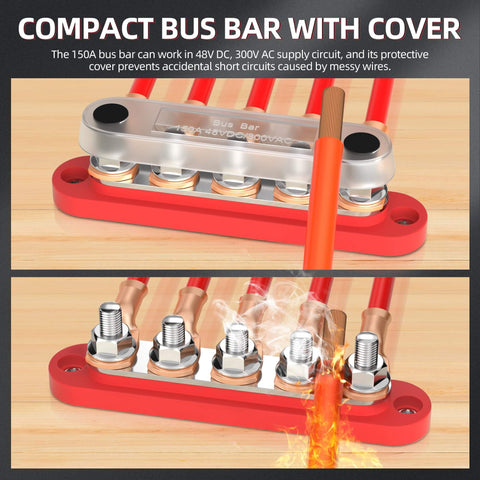 Compact Power Distribution Block With Cover, Five Quarter Inch Studs, Built Tough For Automotive Marine Use, shown installed.