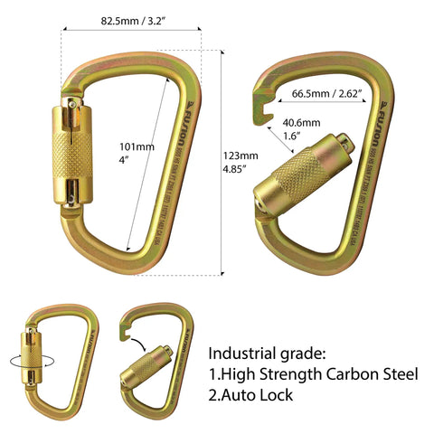 Industrial-grade high strength carbon steel auto lock carabiner for Self Retracting Fall Protection Lanyard With Six Foot Reach