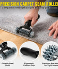 Upgraded Carpet Patch Repair Kit With Strong Double Sided Seam Tape For Living Room Hard Surfaces Super Effortless No Sweat Home Maintenance Quick Fix Solutions All In One, featuring a precision seam roller on carpet.