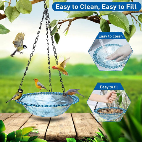 2 Pack Hanging Bird Bath And Feeder Set For Outdoors Multi Purpose Water Bowl Bathing And Feeding Station For Garden Birds Blue Plastic Outdoor Bird Waterer Easy To Hang Great For Bird Watching