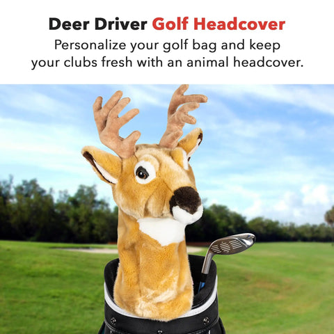 Deer Driver Headcover For 460cc Drivers Premium Golf Club Cover With Plush Fur in a golf bag on a sunny course