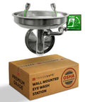Wall Mounted Eye Wash Station OSHA Approved Stainless Steel Eyewash Unit Built Tough With Durable 11-Gauge Construction displayed above box