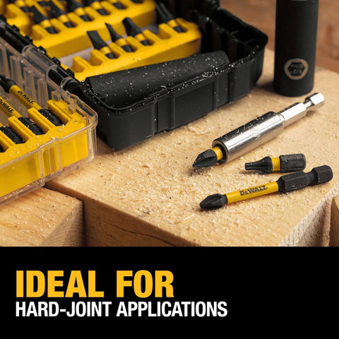 DEWALT 40-piece Flextorq impact-ready screwdriver bit set in yellow/black case (front view)