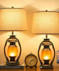 Set of 2 Rustic Farmhouse Table Lamps for Living Room and Bedroom, 3 Way Dimmable Touch Lamps with LED Lantern Night Light