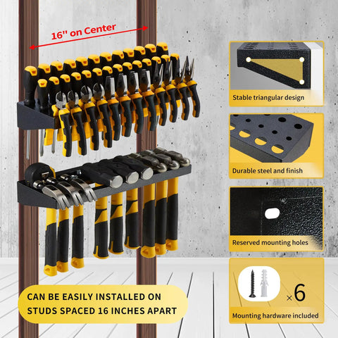 Heavy Duty Wall Mount Tool Organizer Set For Garage And Workshop With Screwdriver Holder Pliers Rack And Hammer Rack 2 Piece