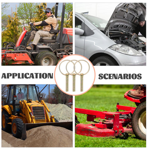 Galvanized Heavy Duty Lynch Pins With Rings Locking Trailer Pins for farm tractors, mowers, and construction vehicles in use