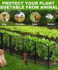 No-Dig Gate-Equipped Decorative Garden Fence Kit For Pets with 10 panels around a vegetable garden to protect against animals.