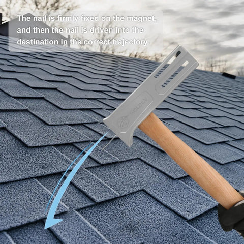 Pro Grade Magnetic Roofing Hammer With Solid Hardwood Handle And Round Striking Surface Magnet For Badass Quick Nailing Shingle Jobs Without Breaking A Sweat All Day on roofing shingles.
